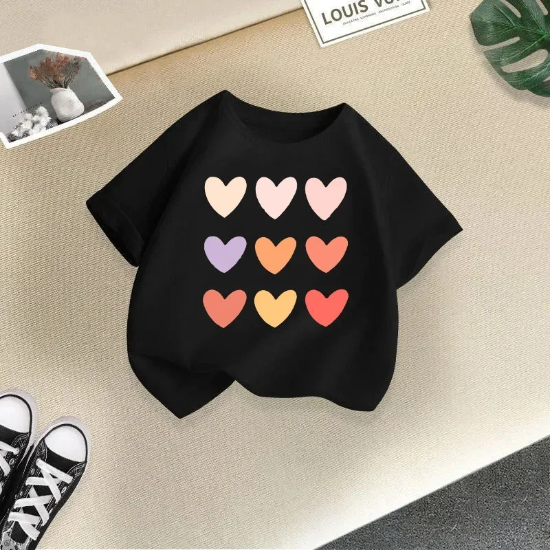Camiseta con corazones de amor de arcoíris para niños, ropa informal para niños y niñas, camiseta básica de media manga para bebé de manga corta a la moda - imagen 4