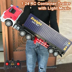 1: 24 coche teledirigido coche contenedor remolque transporte remolque tambor camión con iluminación música niños juguetes para niños regalos de navidad