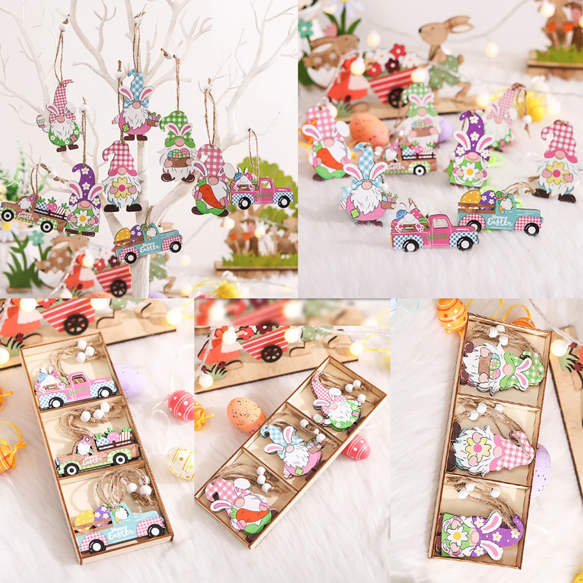 Adorno de madera de Primavera de Pascua, decoración feliz para el hogar, conejo, huevo, conejito, zanahoria, suministros para fiestas, gnomo sin rostro, regalos para niños