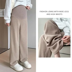 Pantalones premamá cintura alta pierna ancha – Moda embarazo cómoda