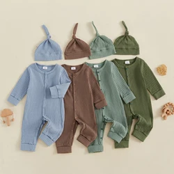 Peleles para bebé recién nacido de 0 a 9 meses, 2 uds., trajes de otoño, mono acanalado de Color sólido de manga larga con sombrero, conjunto de ropa para recién nacido