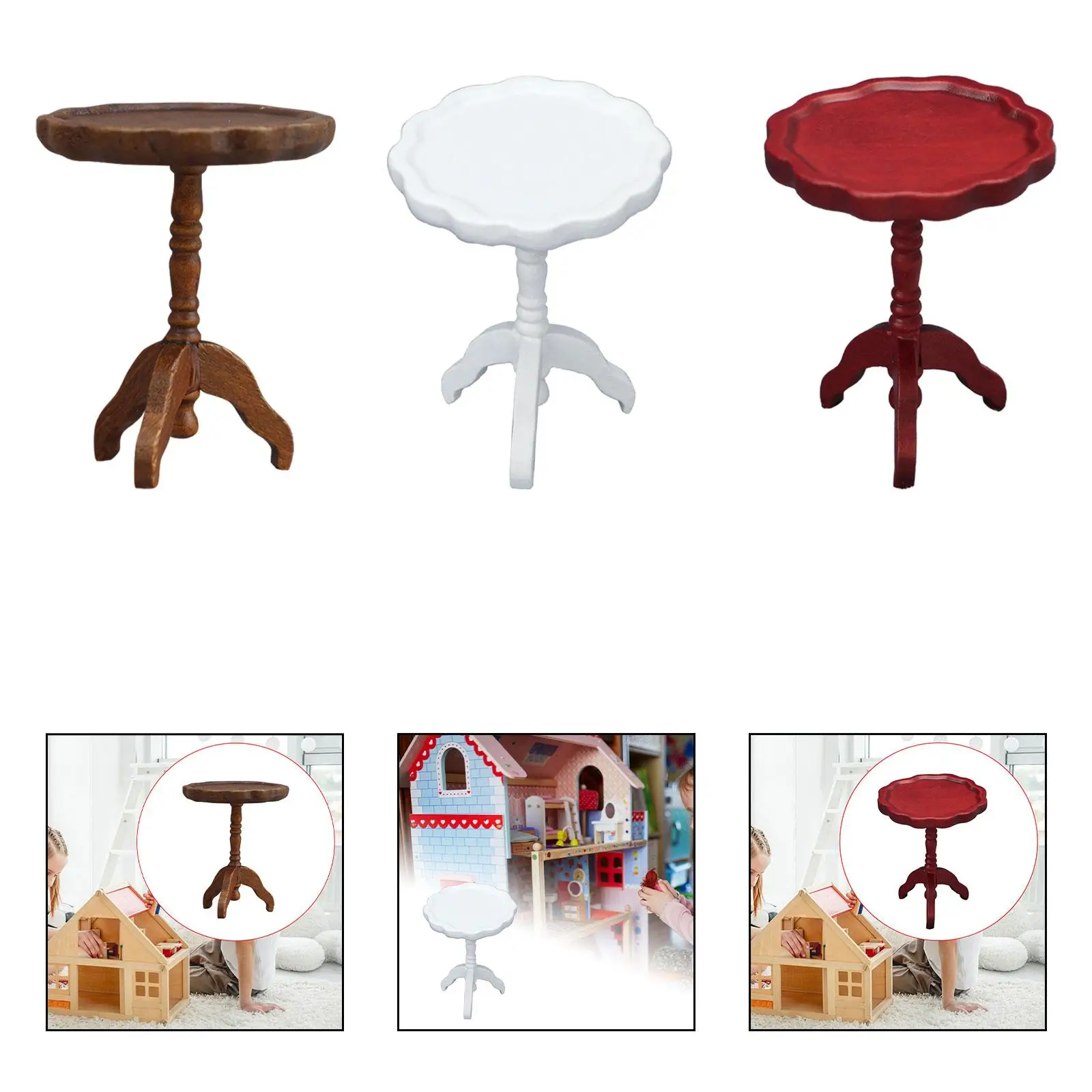 1:12 Scale Wooden Doll House Table, DIY Miniature Doll House Furniture Model,