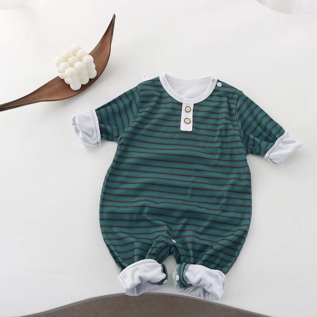 Pelele bebé unisex a rayas manga larga acanalado cuello redondo