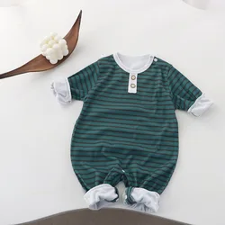Pelele bebé unisex a rayas manga larga acanalado cuello redondo
