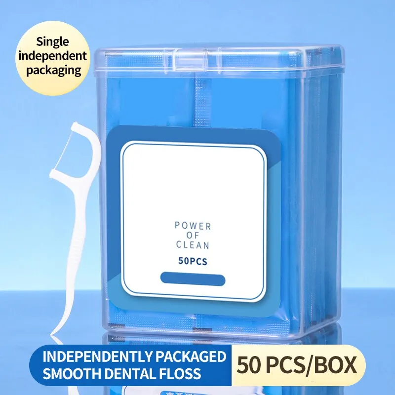 50 Uds. Palillos de dientes de plástico con sabor a menta, embalaje independiente individual, herramientas de limpieza Dental desechables, coche Oral - imagen 4