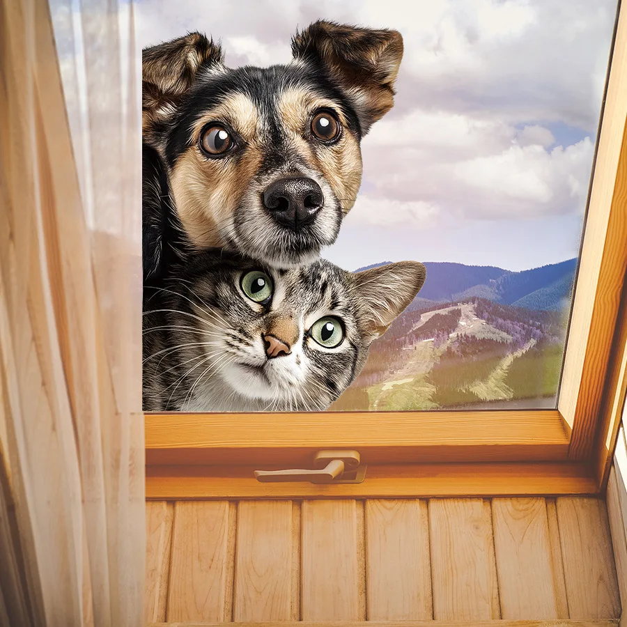 Gato, perro, animal, pegatinas electrostáticas para ventanas, pegatinas para ventanas de decoración de ventanas de vidrio para el hogar - imagen 3
