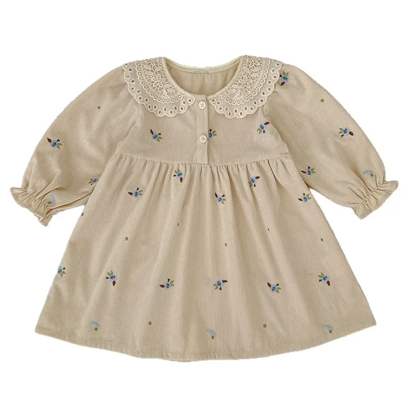 Mameluco de princesa de primavera y otoño para niñas de estilo coreano: bordado de encaje de manga larga, vestido mono lindo y suave para la piel para niños pequeños. - imagen 2
