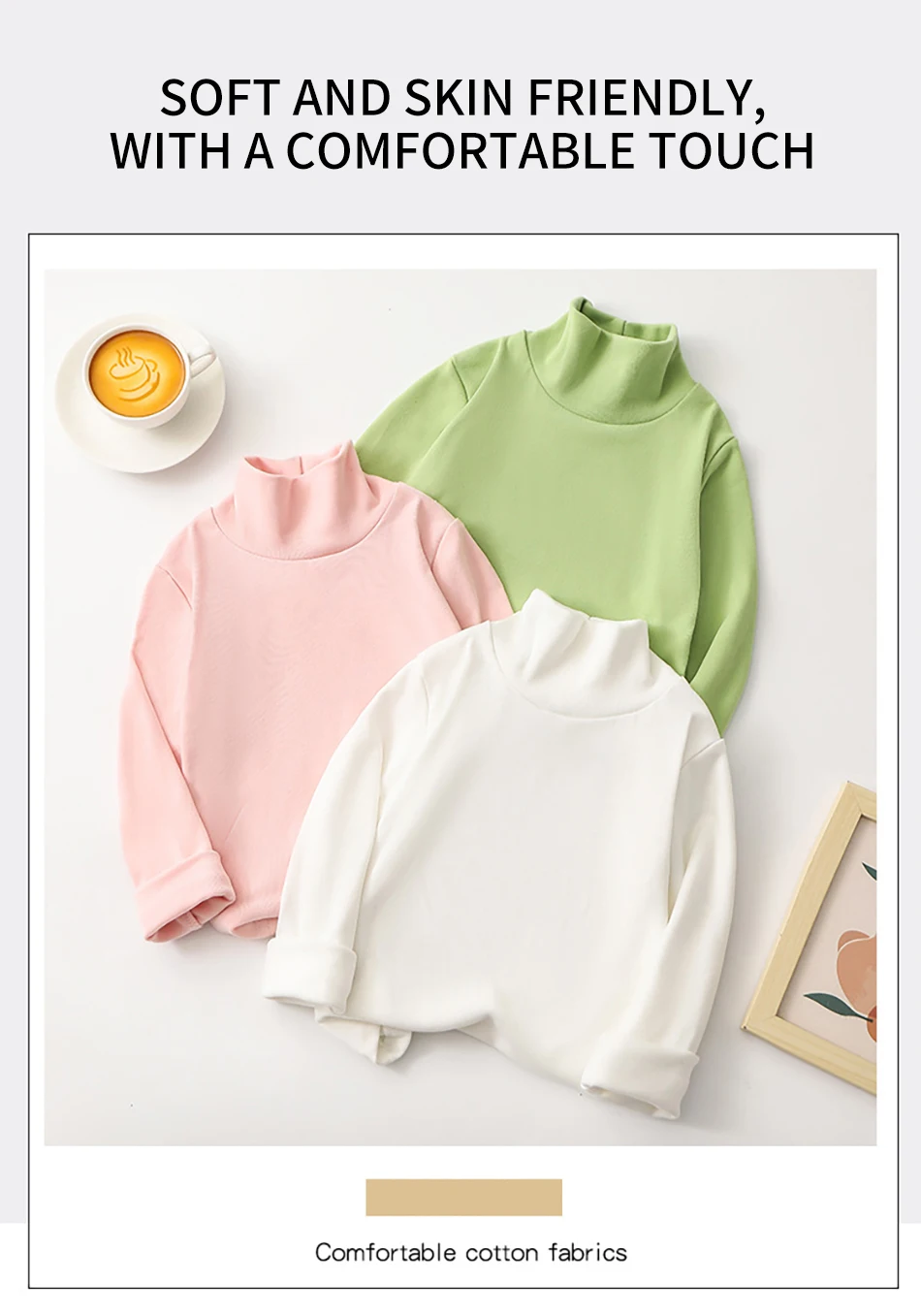 Camiseta de cuello alto para niño en color caramelo