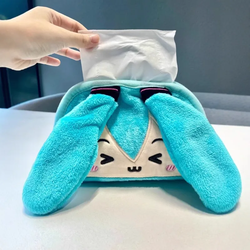 Hatsune Miku-cajas de servilletas con forma de dibujos animados de felpa, servilletero creativo de Color sólido, bolsa de pañuelos, servilletas de almacenamiento para el hogar, organizador de coche - imagen 5