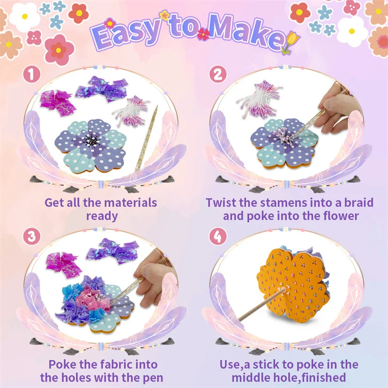 Niños tela Poking arte DIY rompecabezas Kit de pintura de punción juguetes artesanales tablero de poke de flores pegatinas regalos de cumpleaños para niños niña - imagen 5