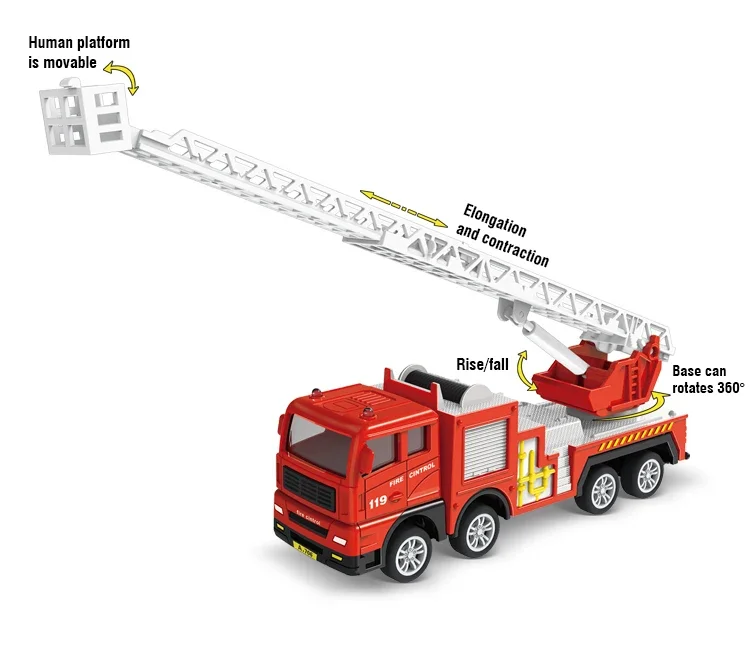 Camión de bomberos Diecast simulación tirar hacia atrás escalera juguete de lucha contra incendios coche de rescate juguete de rescate de incendios inercial camión de bombero para niños - imagen 4