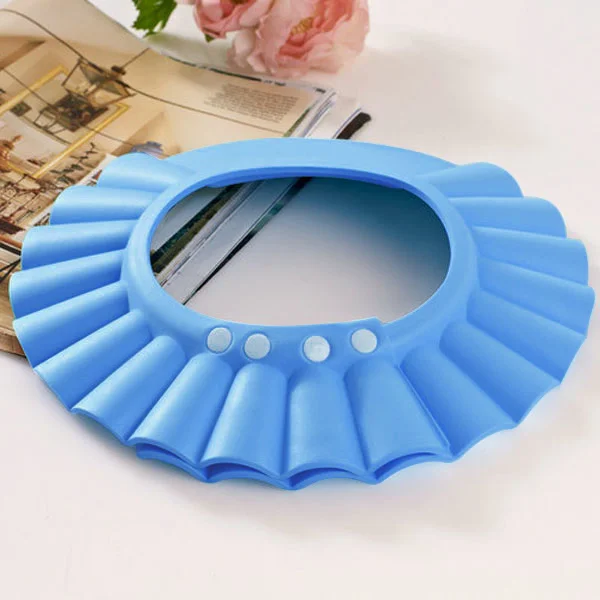 Gorro de ducha de bebé impermeable de Eva azul ajustable para protección de lavado de cabello de baño ultraligero 80 ° C Resistente al calor Adecuado - imagen 5