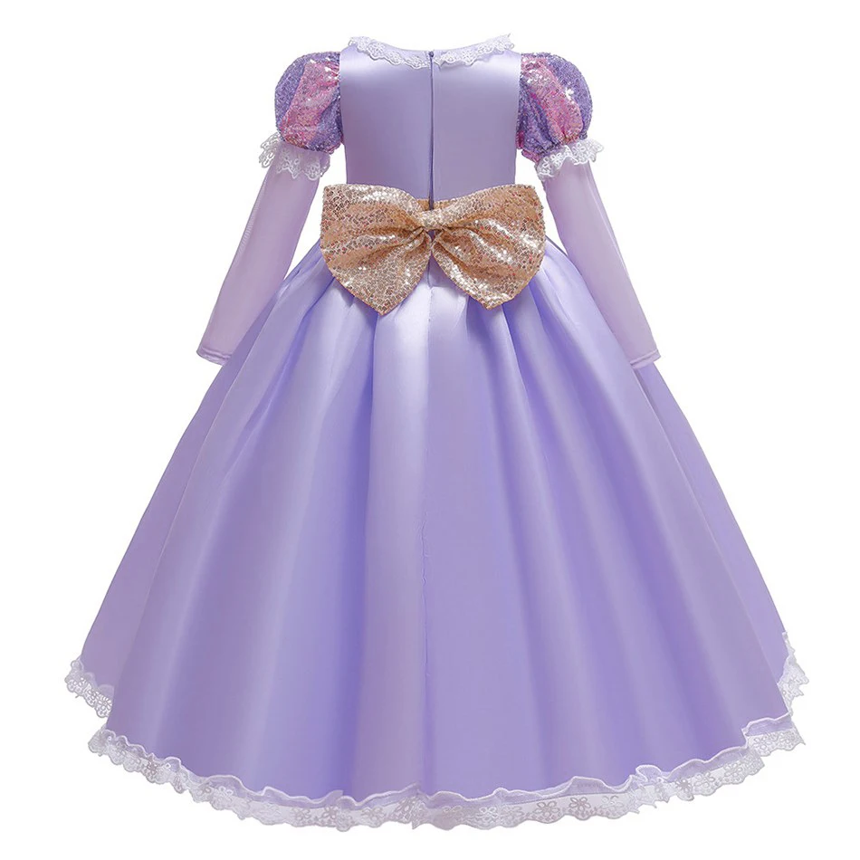 Vestido elegante de Rapunzel para niña, disfraz de Halloween, cumpleaños, lentejuelas, enredados, vestido de fiesta de princesa de encaje para carnaval - imagen 3