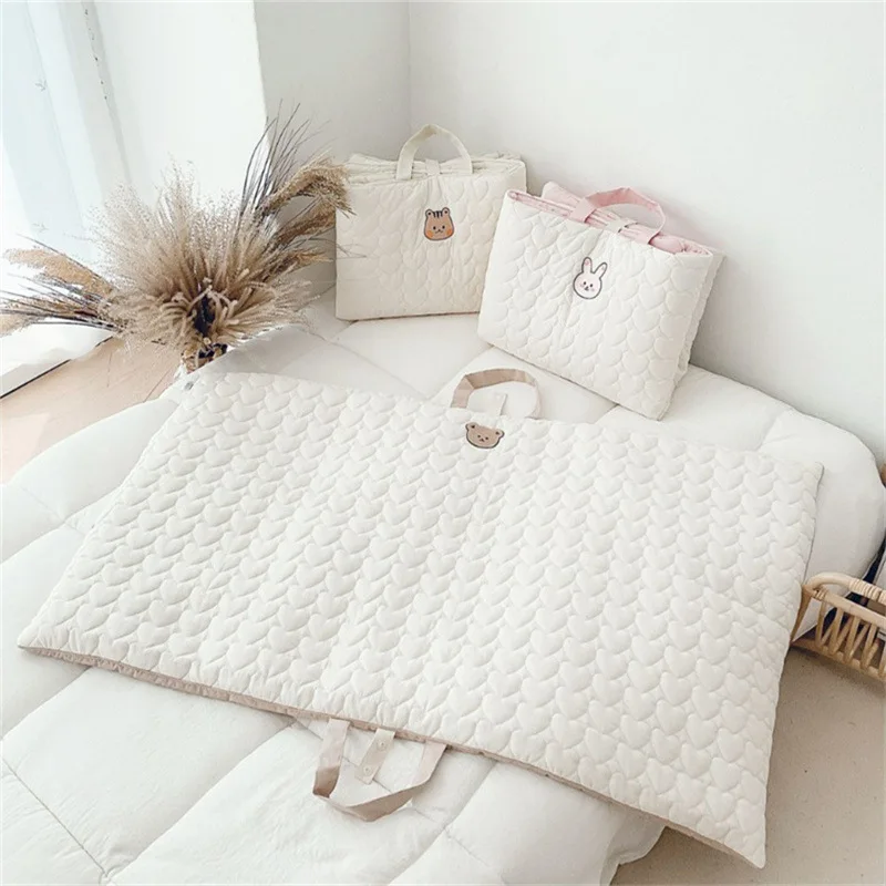 Colchón coreano para cuna de bebé recién nacido, cama 100% de algodón con bordado de percal, almohadilla plegable transpirable para guardería, siesta infantil
