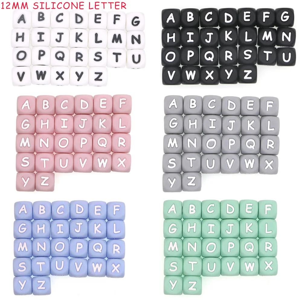 Cuentas letras silicona 12mm alfabeto inglés DIY nombre colgante