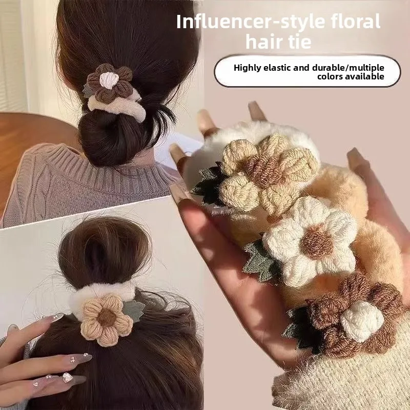 Coleteros de flores esponjosas para niñas – Lazos elásticos suaves - imagen 5