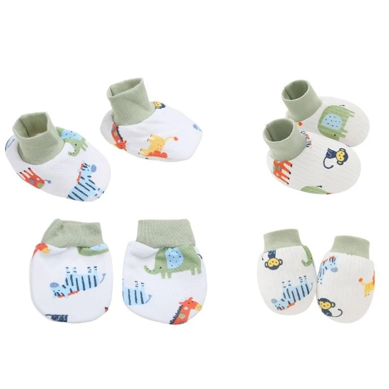 M76C 2 pares guantes protección para algodón suave para bebés recién nacidos, juego fundas para los pies, - imagen 3