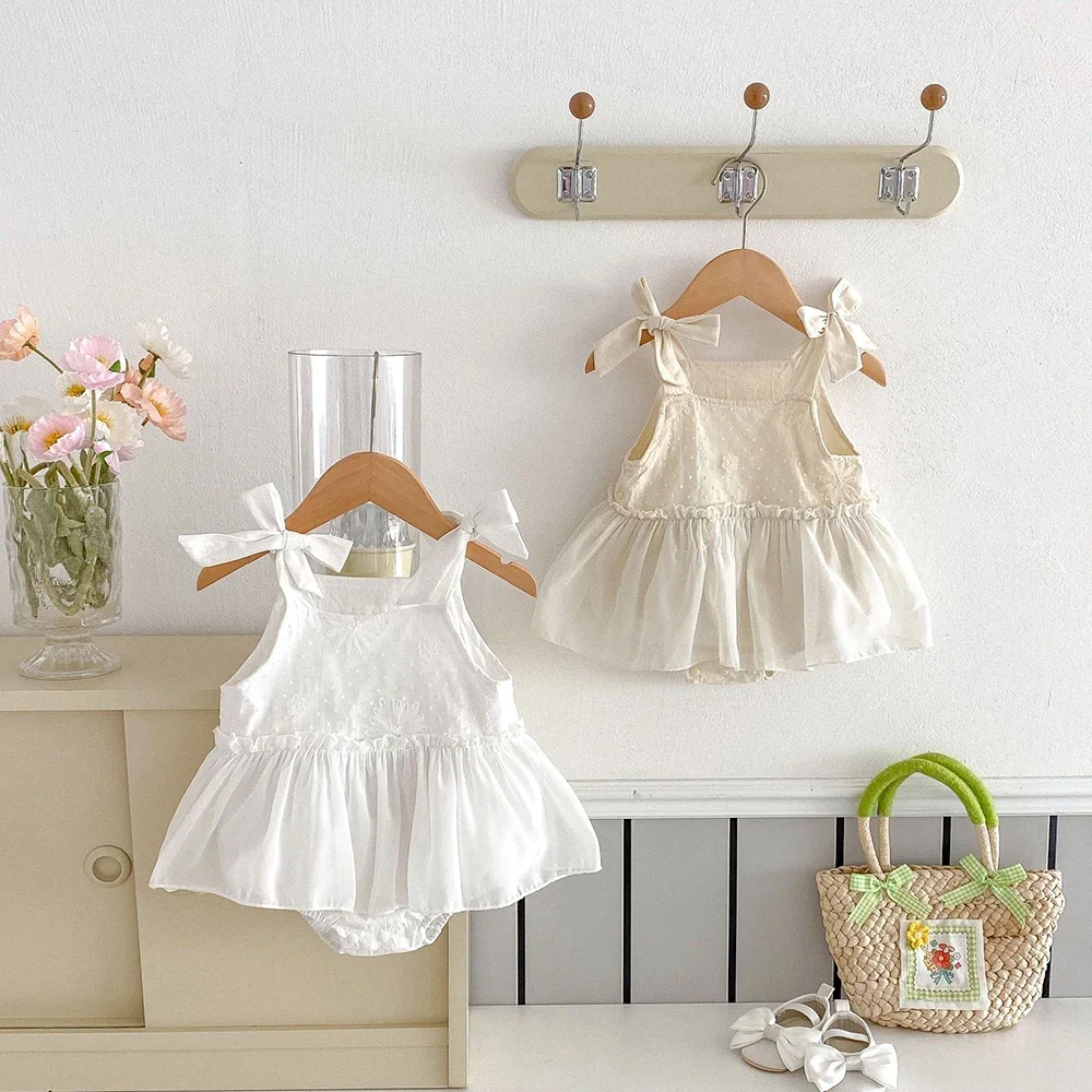 Ropa de verano para niñas, mono con volantes, decoración de lazo, camisola para niñas - imagen 4