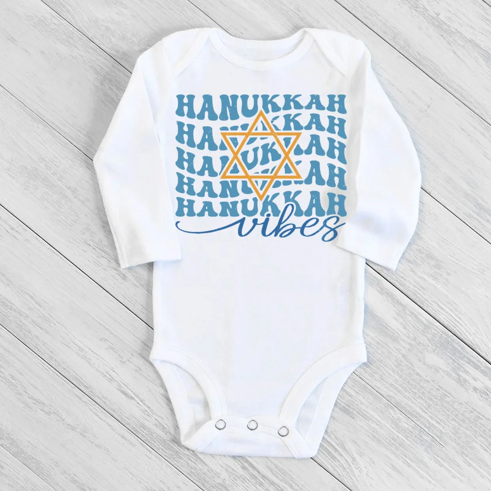 Body para bebé con estampado de arco iris de Happy Hanukkah, traje para recién nacido Chanukah, ropa infantil de vacaciones judías, pelele de manga larga para niño pequeño - imagen 4