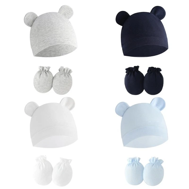 Gorro y guantes para bebé M76C, gorro dormir algodón para recién nacidos, gorro esencial unisex - imagen 2