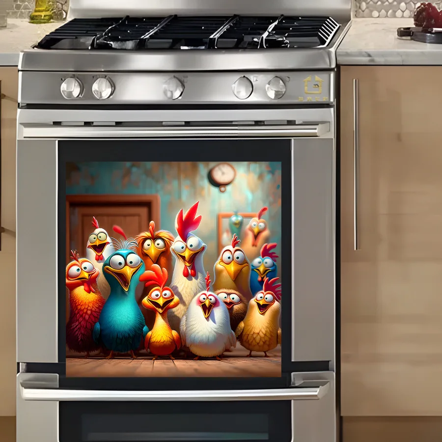 Pegatina de pared con retrato familiar de pollo de granja, gabinete de desinfección de cocina, decoración de gabinete de refrigerador, pegatina autoadhesiva