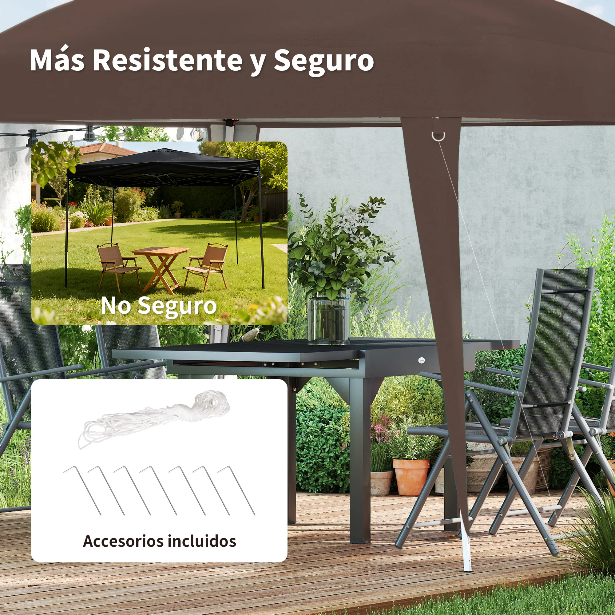 Outsunny Carpa Plegable 3x3 m, Pop-up, Cenador Pabellón de Jardín, Altura Ajustable con Bolsa de Transporte, Anti-UV, Impermeable, Gazebo para Camping, Fiestas, Exterior, Café - imagen 5