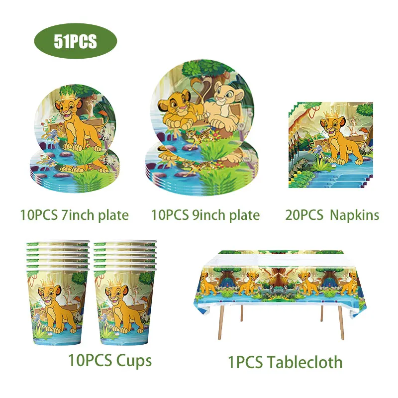 Decoraciones para fiesta de cumpleaños del Rey León Simba, vajilla desechable, pancarta, globos, mantel, servilletas, tazas, platos, suministros para niños - imagen 4