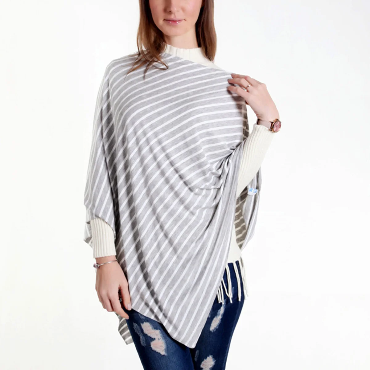 Cubierta de lactancia con patrón de rayas, bufanda de lactancia para uso exterior, cubierta de cochecito, Material Modal de protección contra el viento y el frío - imagen 2