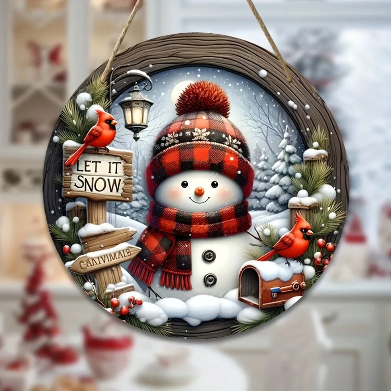 Decoración de centro de mesa de corona de Navidad de 7,9 ", adorno colgante de puerta de pared de vacaciones redondo de acrílico, muñeco de nieve, decoración del hogar de Navidad - imagen 3