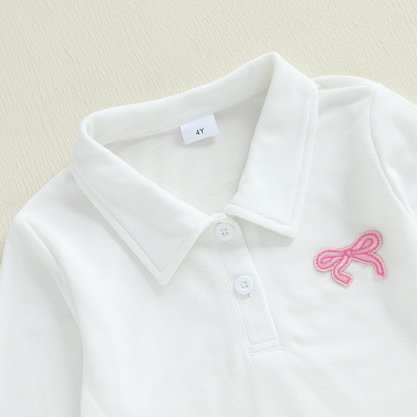 SUNSIOM Conjunto de 2 piezas de sudadera de solapa de manga larga con bordado de lazo y falda plisada de una línea para niña pequeña - imagen 3