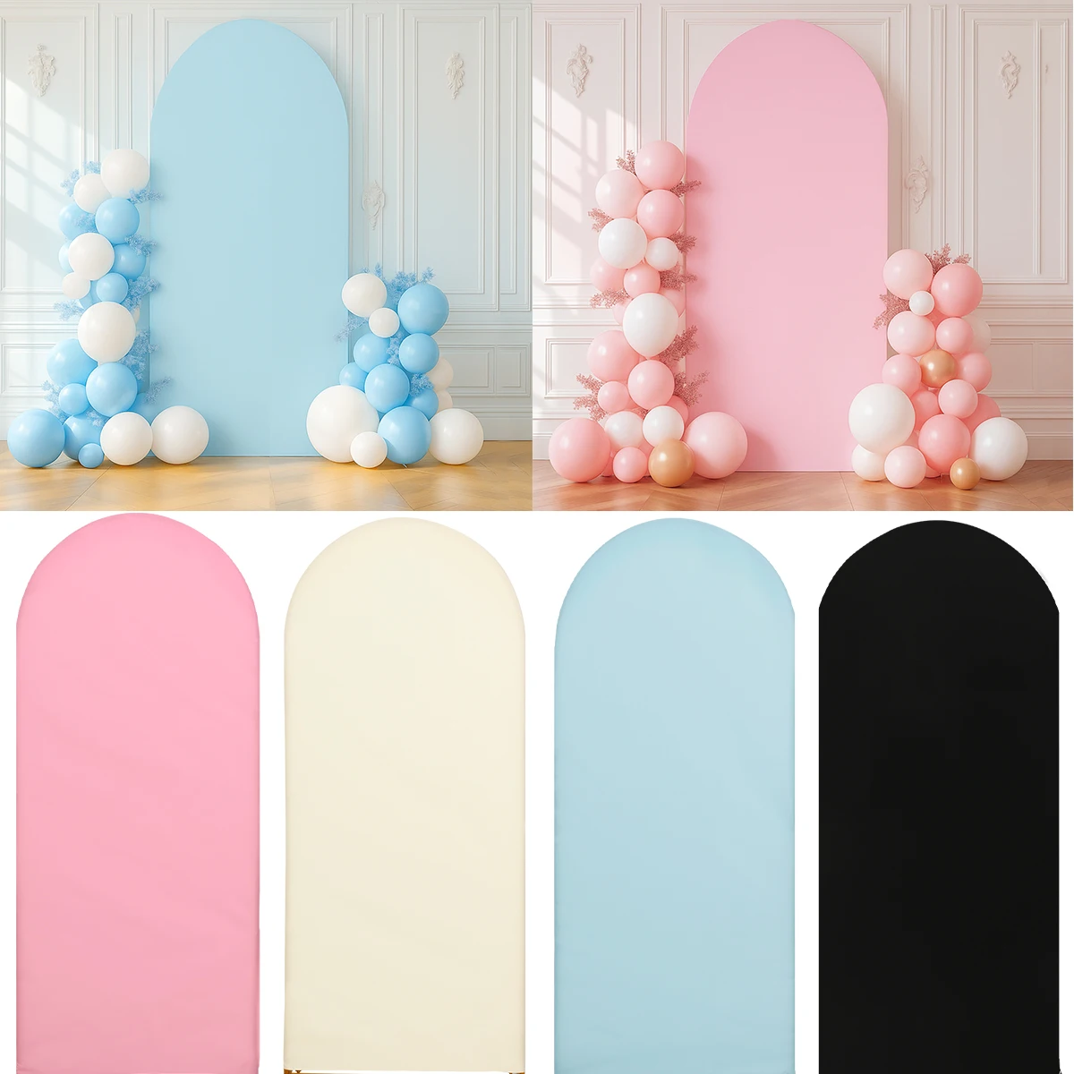 Fondo de cubierta de arco de Color sólido, tela negra, azul y rosa, telón de fondo de alta elasticidad para decoración de banquete, ceremonia, fiesta de boda y cumpleaños - imagen 4