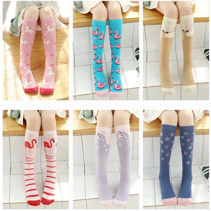 Medias escolares de unicornio y animales de colores, medias ajustadas de primavera con bonitos dibujos hasta la rodilla, calcetines largos, mallas para niños y niñas, accesorios - imagen 2