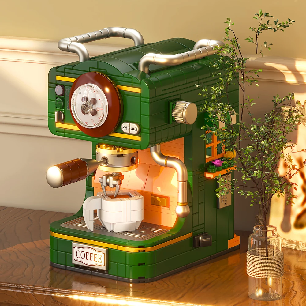 Bloques de construcción para máquina de café Vintage, 467 Uds., clásico, de imitación, para café de mano, decoración de escritorio, ladrillos para chico, juguetes para adultos - imagen 4