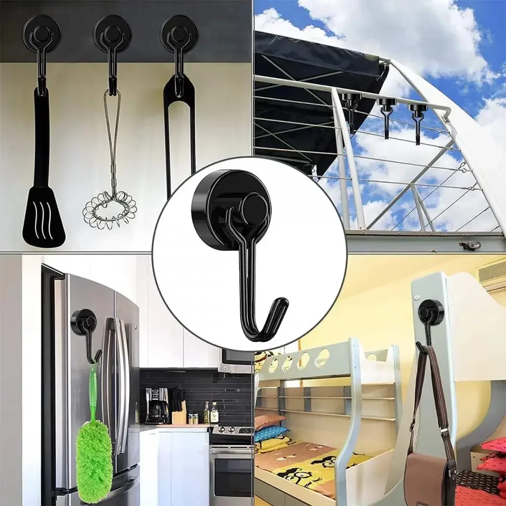 Ganchos magnéticos neodimio giratorios negro y plateado para refrigerador - imagen 5