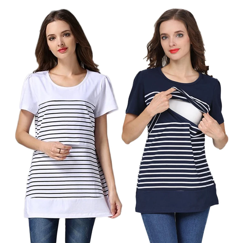 Ropa de maternidad de verano, camiseta de manga corta para amamantar, ropa de lactancia de estilo suelto, Tops de lactancia de algodón para mujeres embarazadas