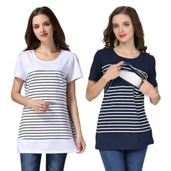 Ropa de maternidad de verano, camiseta de manga corta para amamantar, ropa de lactancia de estilo suelto, Tops de lactancia de algodón para mujeres embarazadas