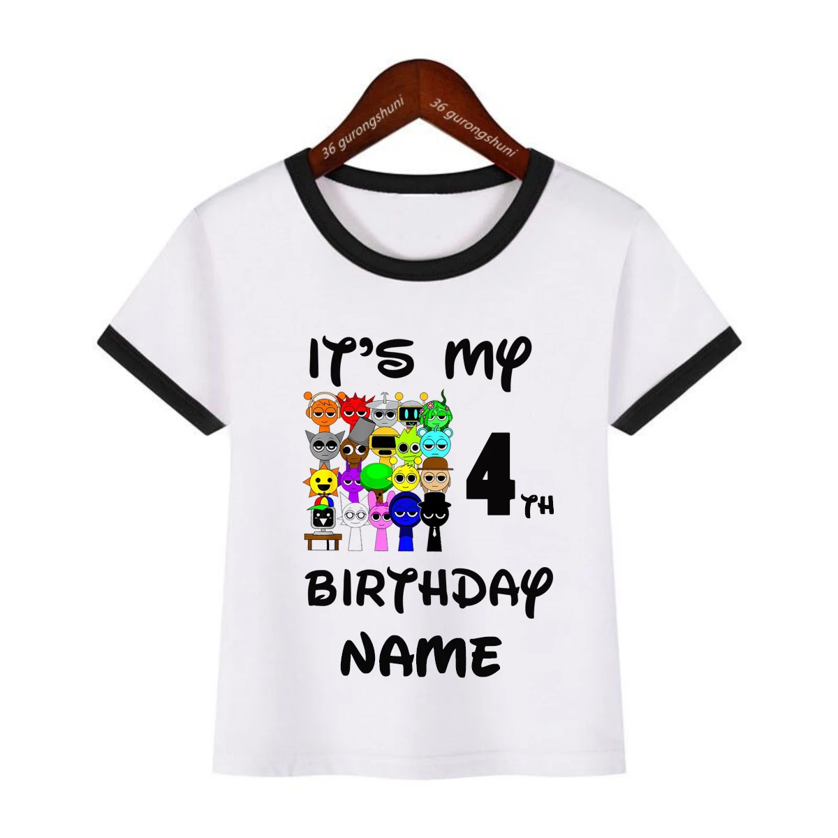 Nombre personalizado Es mi juego de 4 cumpleaños Sprunki Camiseta estampada niñas/niños amantes de la música de moda ropa para niños camiseta de regalo de cumpleaños - imagen 2