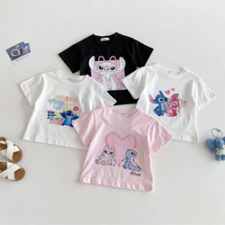 Camisetas de moda con patrón de puntada, ropa para niños, novedad de verano, camisetas de manga corta para niños, camisetas con cuello redondo de dibujos animados de 1 a 7 años
