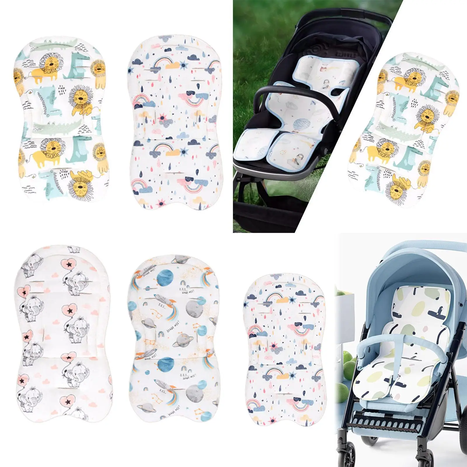 Infants Car Seats Insert Baby Stroller Cushion Breathable Cute Pattern Soft High Chair Pad Head Body Supports for Bouncer Baby