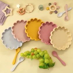 Juego de vajilla de silicona para bebé: plato succión león con cubiertos