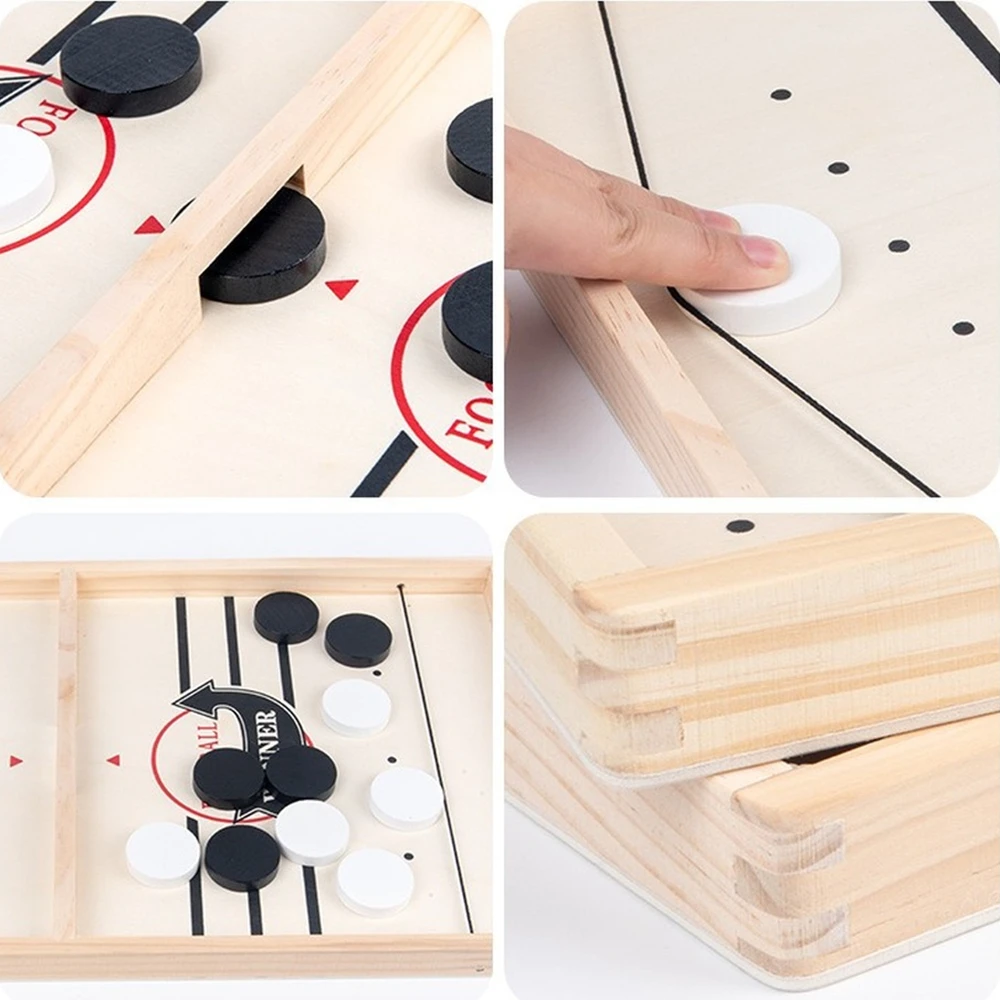 Juego de Puck de eslinga rápido, juegos ganadores de Hockey de mesa de madera, juguetes de ajedrez interactivos para niños y adultos, juego de mesa de batalla de escritorio - imagen 5