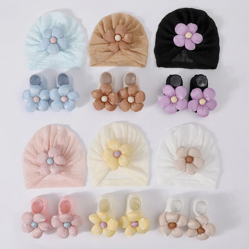 Gorros hospital algodón transpirable M76C, gorro para bebé recién nacido, gorro suave y ligero, calcetines para niñas 0