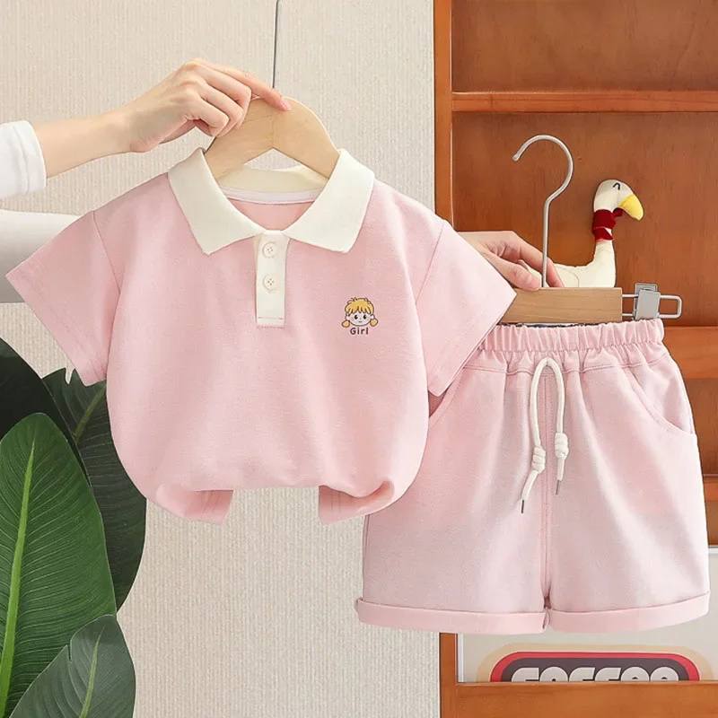 Ropa de verano para niñas, conjuntos de moda coreana, camisetas informales de dibujos animados de manga corta para bebés y pantalones cortos, ropa de Boutique para niños B066 - imagen 2