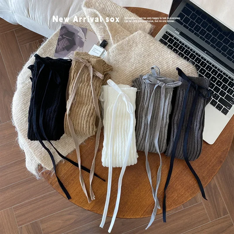 1 par de calcetines escolares de moda para niños y niñas, calentadores de piernas con correa cruzada y lazo de diseño creativo, calcetín cálido para Otoño e Invierno - imagen 3