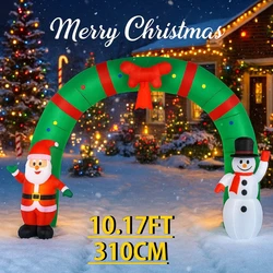 Arco inflable navideño gigante con muñeco de nieve y luces LED
