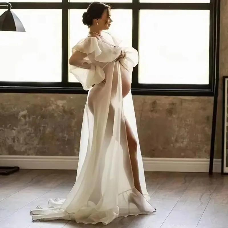 Vestido bohemio de maternidad para sesión de fotos – Gasa con volantes - imagen 4