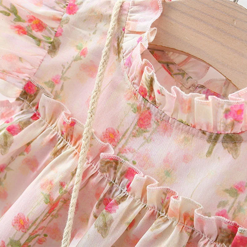 Vestidos de niña de flores de verano de 2 piezas, moda coreana, bonito vestido de princesa sin mangas para niños pequeños + bolso con lazo, ropa de Boutique para niños B113 - imagen 3