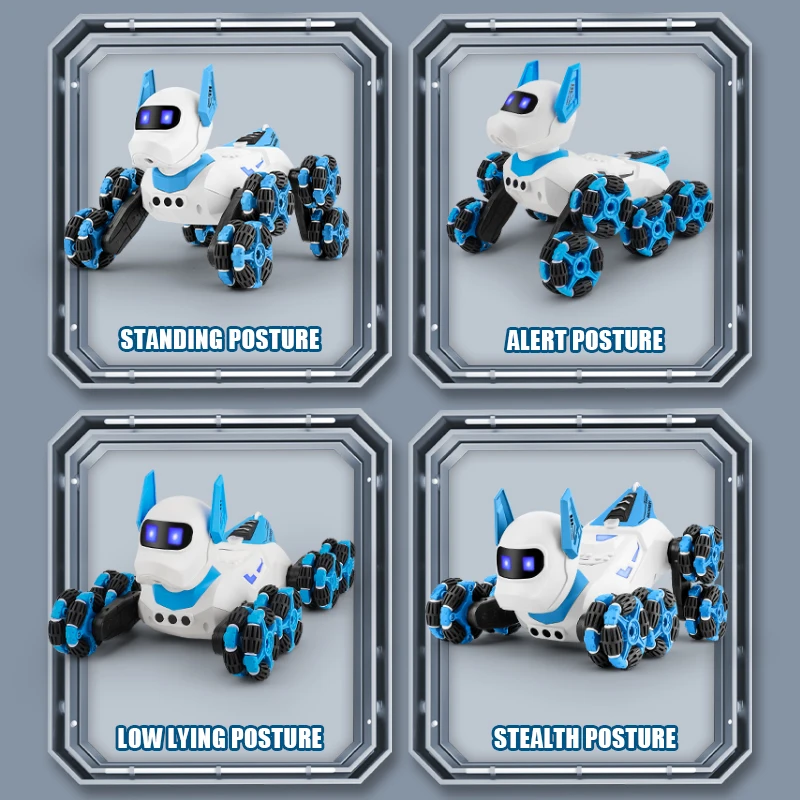 Perro Robot con Control remoto de 2,4G, ocho ruedas, 360 deriva, acrobacias, inspección de gestos con música ligera, juguetes en aerosol para niños, regalo - imagen 3