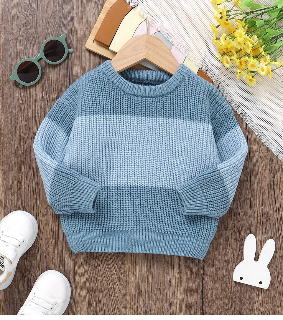 Suéter unisex de punto gris con cuello redondo y mangas largas para niño de 2 años
