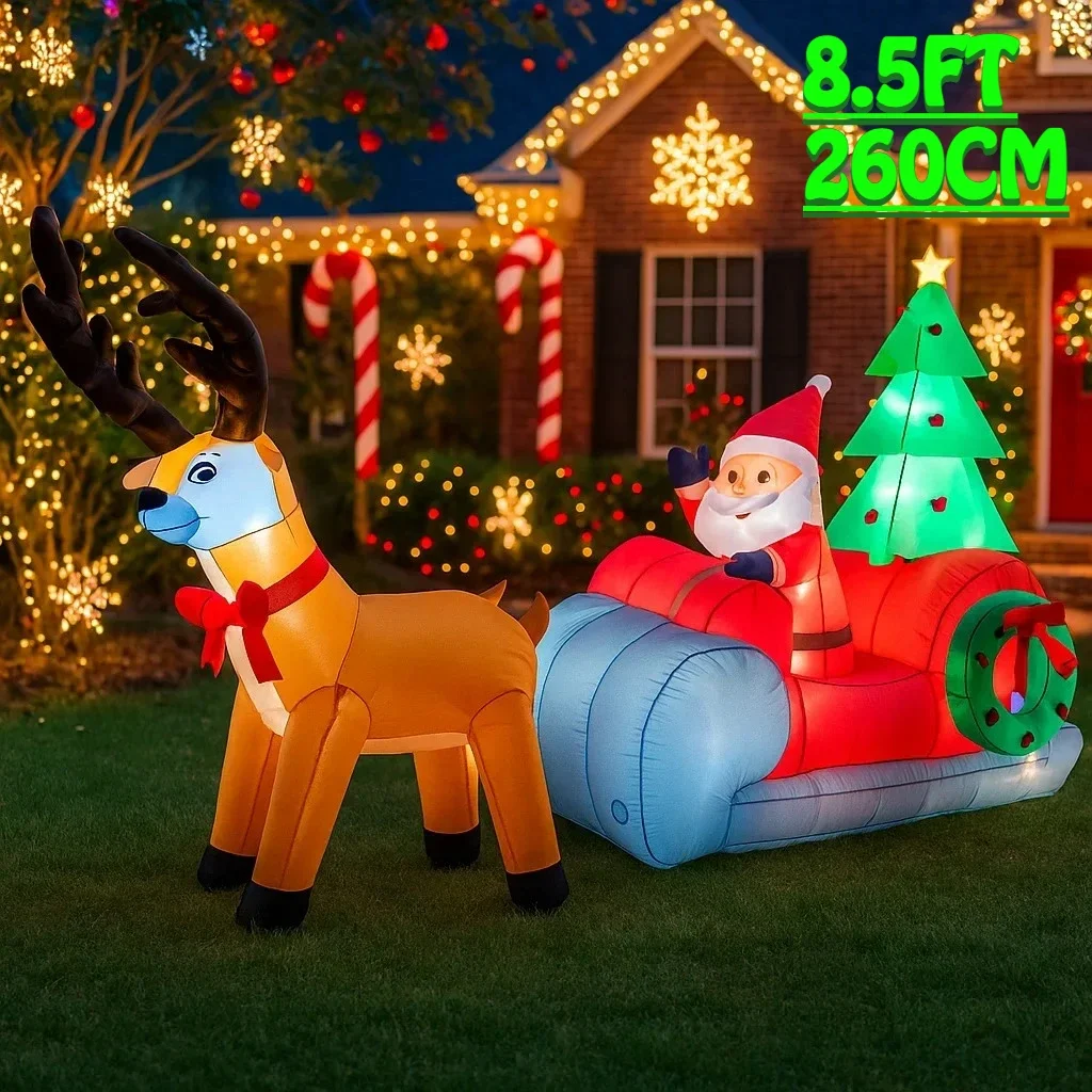 Decoración navideña al aire libre de 8,5 pies, Reno, Papá Noel, inflable, decoración de fiesta de patio de Navidad, adornos navideños, luces, juguete para el hogar